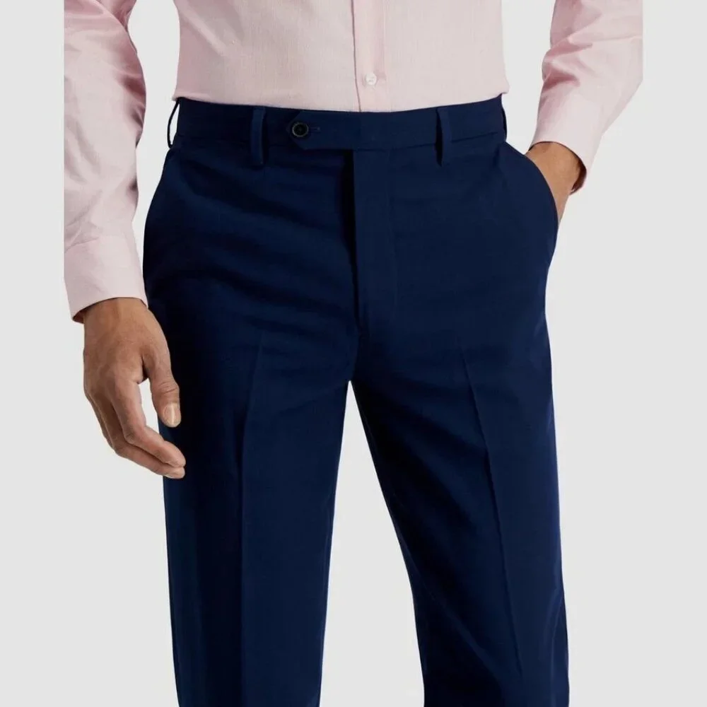 Nautica Men's W32 L29 Dress Pants Navy Blue Polyester Blend Flat Front M0915
